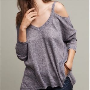 Anthropologie Deletta Navy Cold Shoulder Sweater